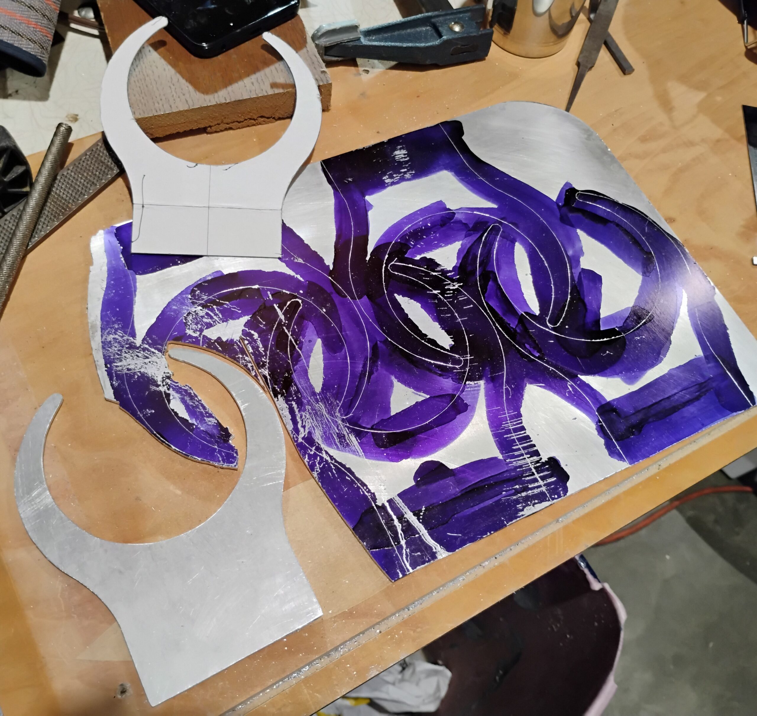 Zarfs in layout paint on aluminum sheet